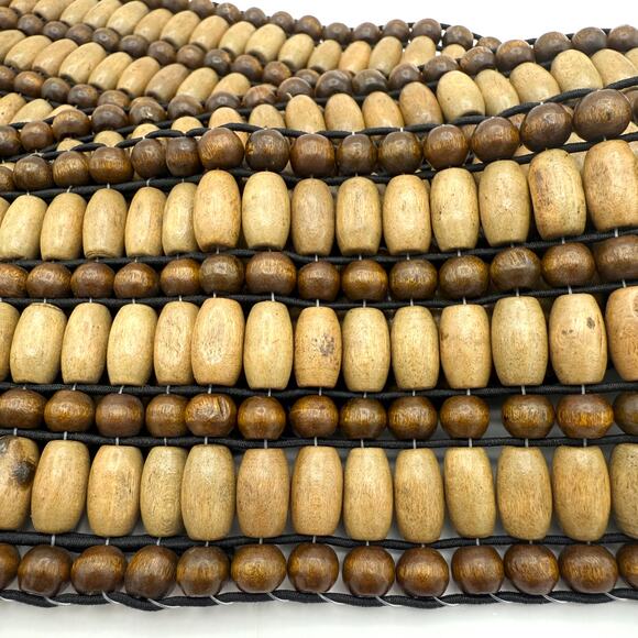 Vintage Stretch Beaded Belt w/ Wood Buckle – 2.5" Wide Boho Y2K Festival - Picture 3 of 9